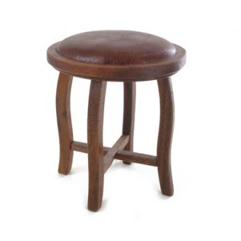 Wooden Stool Brown with leather 
