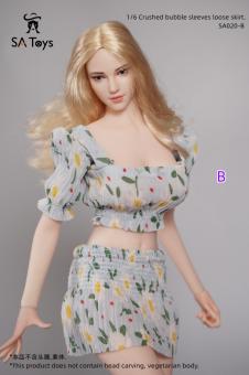 Female Crushed Bubble Sleeves and Loose Skirt Set (Blue)  1:6 