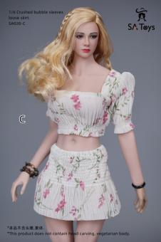 Female Crushed Bubble Sleeves and Loose Skirt Set (White)  1:6 