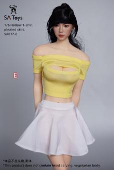 Female Hollow T-shirt and Pleated Skirt Set (Yellow) 1:6 
