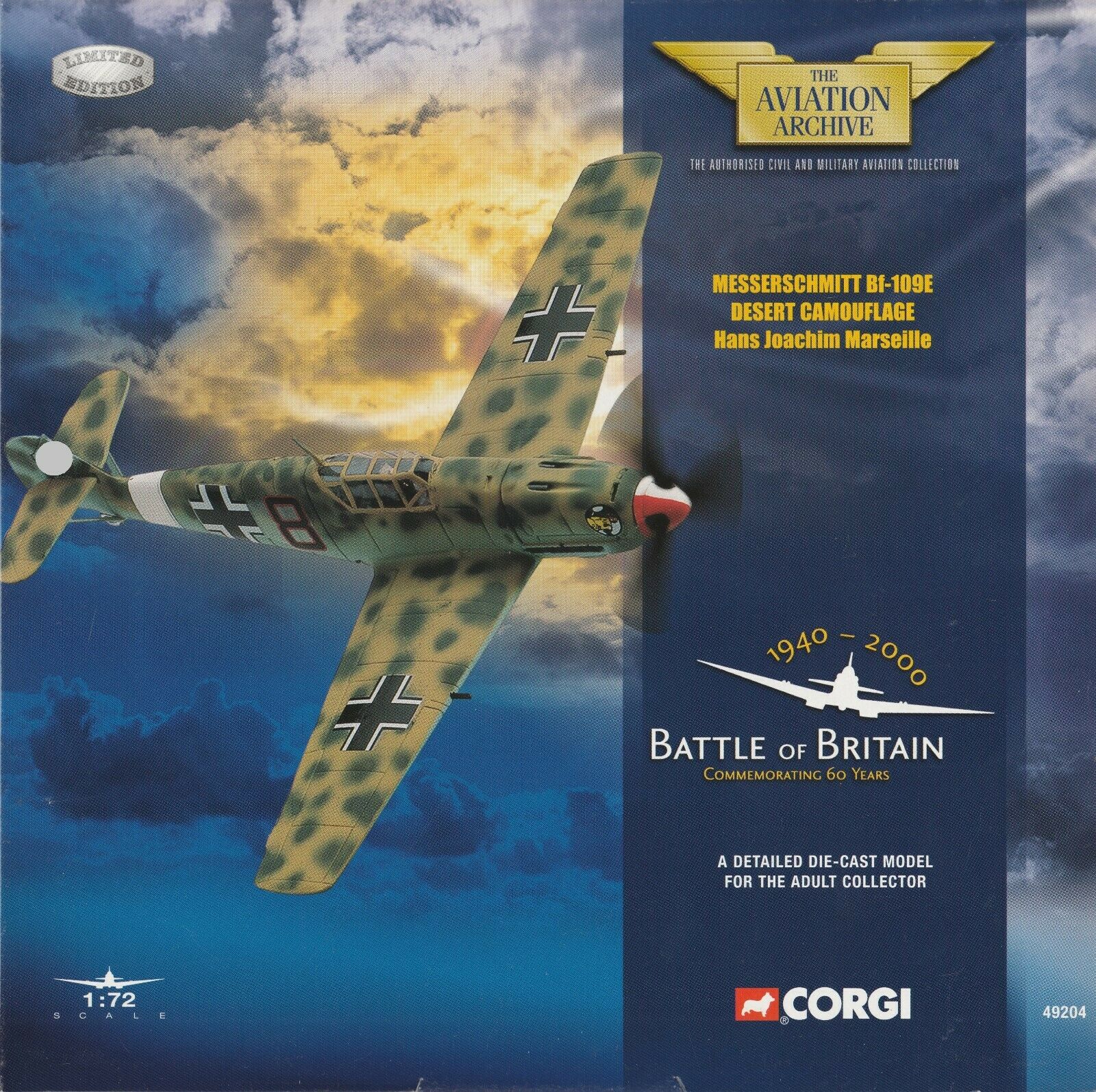  Product image 1 of the product “1:72 Messerschmitt Bf109E, Desert Camouflage, Hans Joachim Marseille ”
