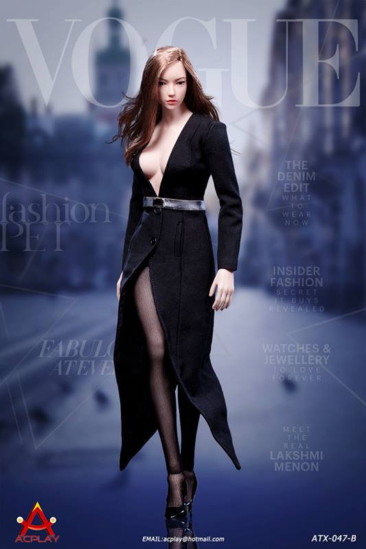  Product image 1 of the product “1/6 Fashionable deep V-Necktrench coat suit Black ”