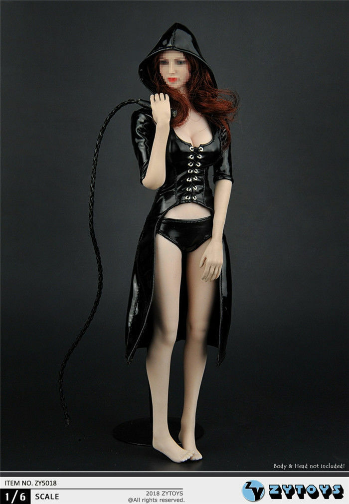  Product image 1 of the product “Female Hood Leather Trench Coat (Black)  1/6 ”