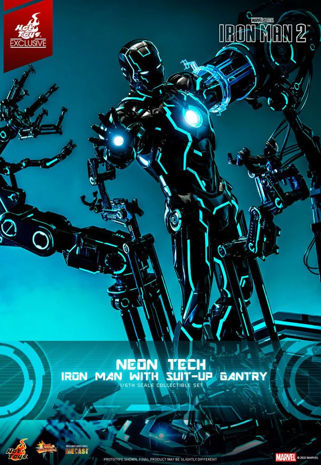  Artikelbild 1 des Artikels “Iron Man 2 Neon Tech Iron Man mit Suit-Up Gantry 1/6 Actionfigur 32 cm “