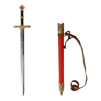  Product image 1 of the product “Worn Diecast Baron Knight Sword with Scabbard and Leather Holder (Silver) ”