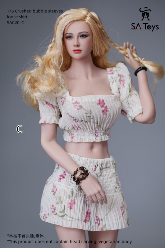  Product image 2 of the product “Female Crushed Bubble Sleeves and Loose Skirt Set (White)  1:6 ”