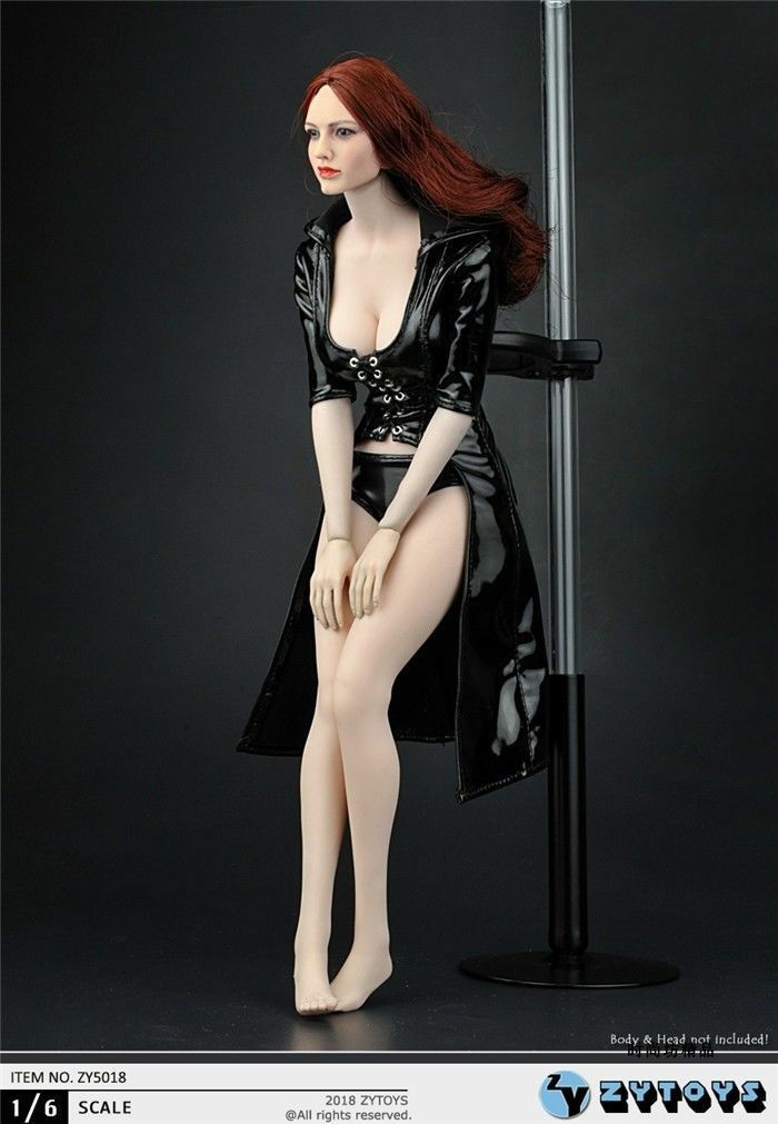  Product image 2 of the product “Female Hood Leather Trench Coat (Black)  1/6 ”