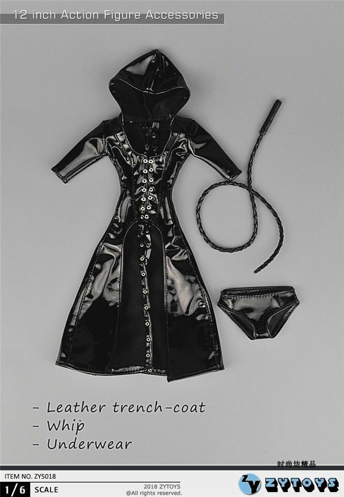  Product image 3 of the product “Female Hood Leather Trench Coat (Black)  1/6 ”